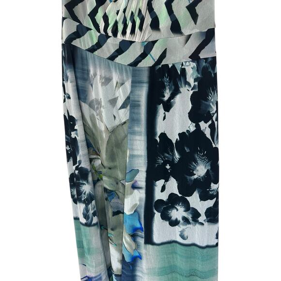 Fuzzi Jumpsuit Blue Mesh One Shoulder Resort Cropped Wide Leg Stretch Large - Picture 6 of 14